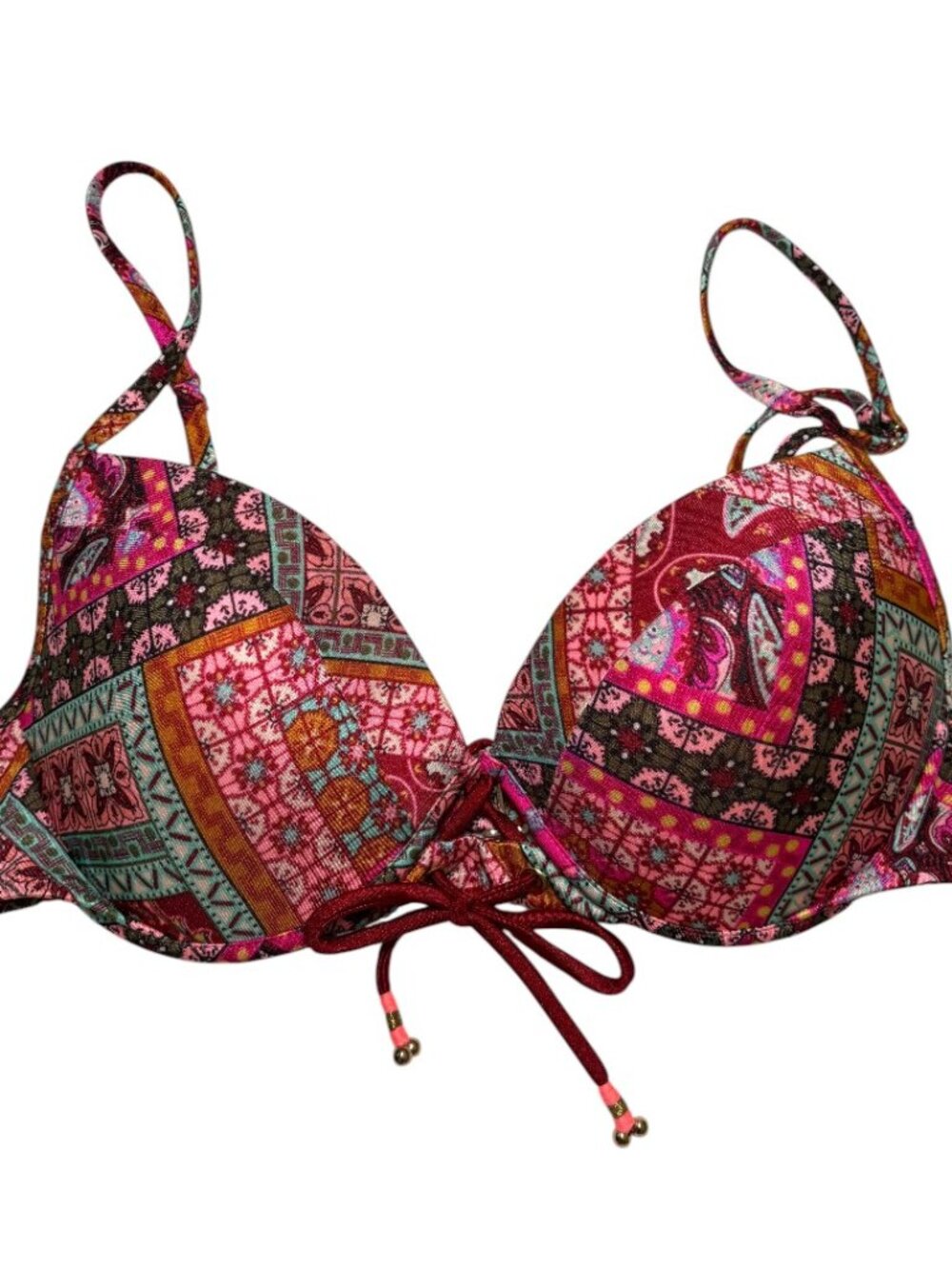 Victorias Secret Fabulous Pink Paisley Patchwork Push Up Bikini Top Swim 34C